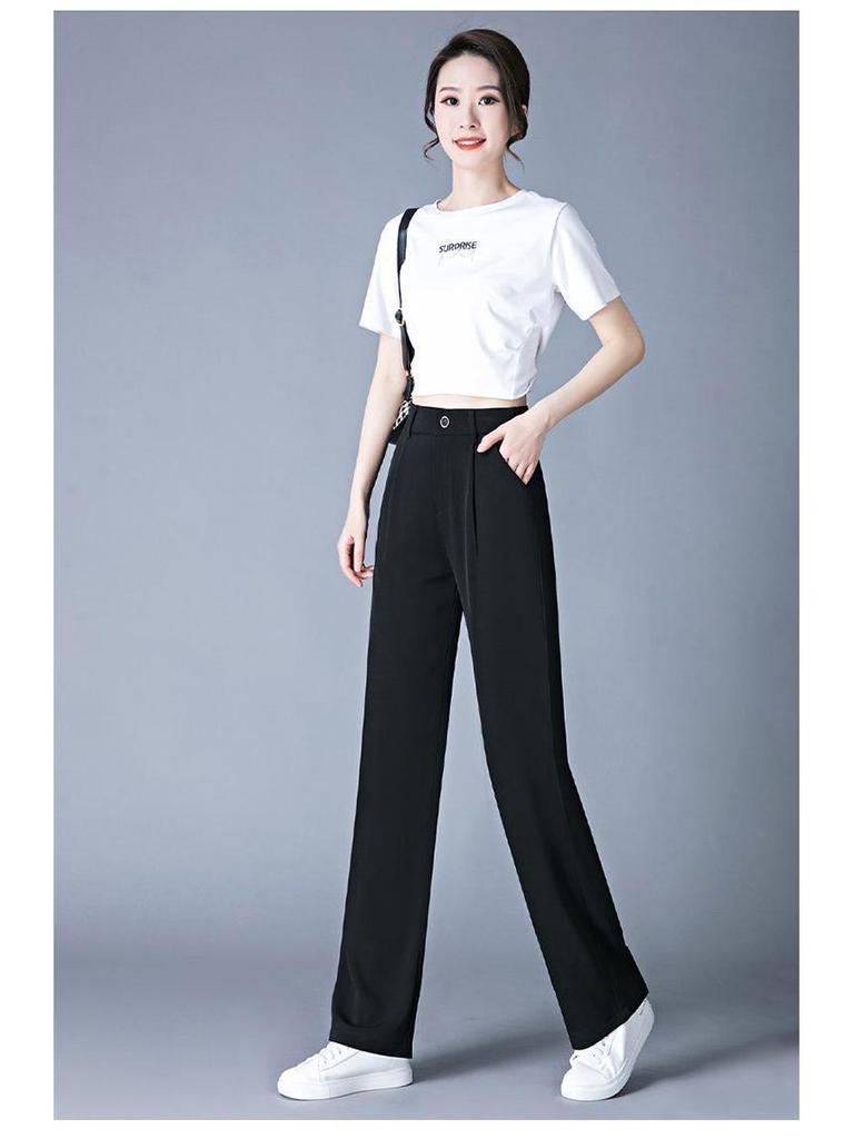 Women's High Waist Wide Leg Drape Pants - Autumn/Winter Casual Floor Length Trousers