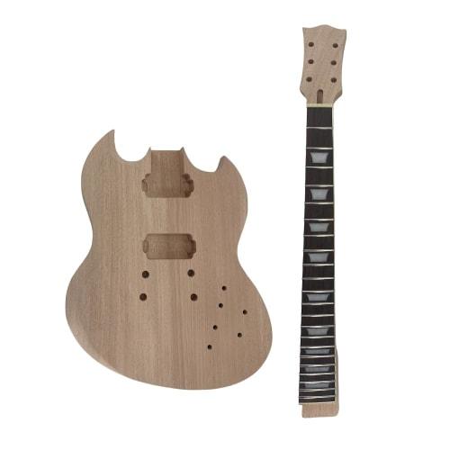 Yinfente 1-Piece Brown Guitar Kit - Mahogany Body & Neck, Rosewood Fretboard, 22 Frets, 24.75" Scale, DIY Guitar