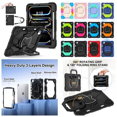 Para Apple iPad Pro 11 (2024)/ iPad Pro 11 pulgadas (M4). Estuche para tableta y PC 3 en 1 con soporte de protección resistente y agarre giratorio de 360°, TPU+PC, antigolpes y antigolpes.