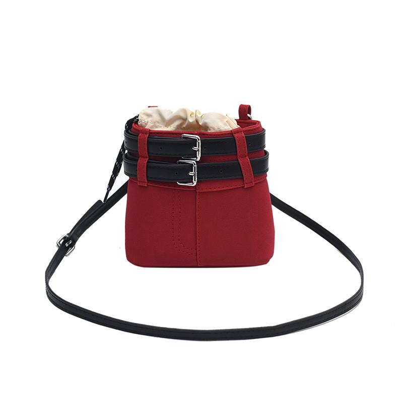 IELGY Hand-Carry Contrast Color Drawstring Bucket Bag Niche Retro Fashion One-Shoulder Messenger