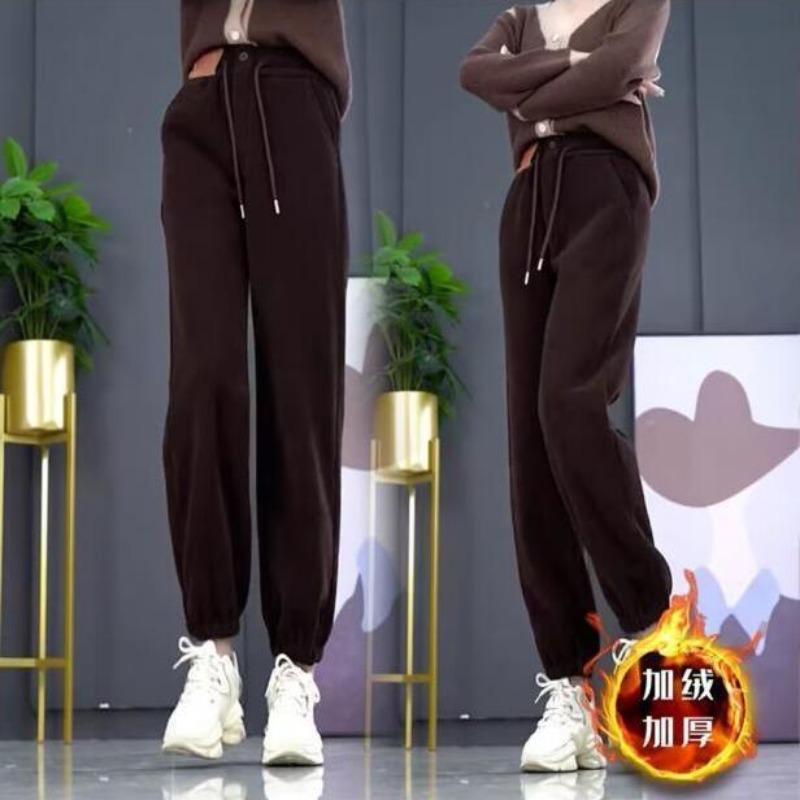Fleece and thicker autumn and winter large size high waist outer wear warm casual footwear sports Harlan Wei pants trousers women's clothing