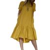 Women Summer Dress O Neck Ruffle Hem Patchwork Short Sleeves Pure Color Loose A-line Knee Length Casual Soft Daily Beach Midi Dress