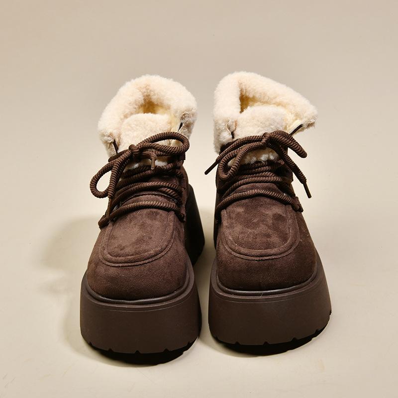 Retro short tube thick-soled snow boots women's winter new 2025 fleece thickened and heightened new thermal cotton shoes