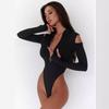 Top de bază sexy pentru femei, cu mânecă lungă, culoare solidă, cu fermoar, decolteu off-the-shoulder, European & American, Primăvara 2025