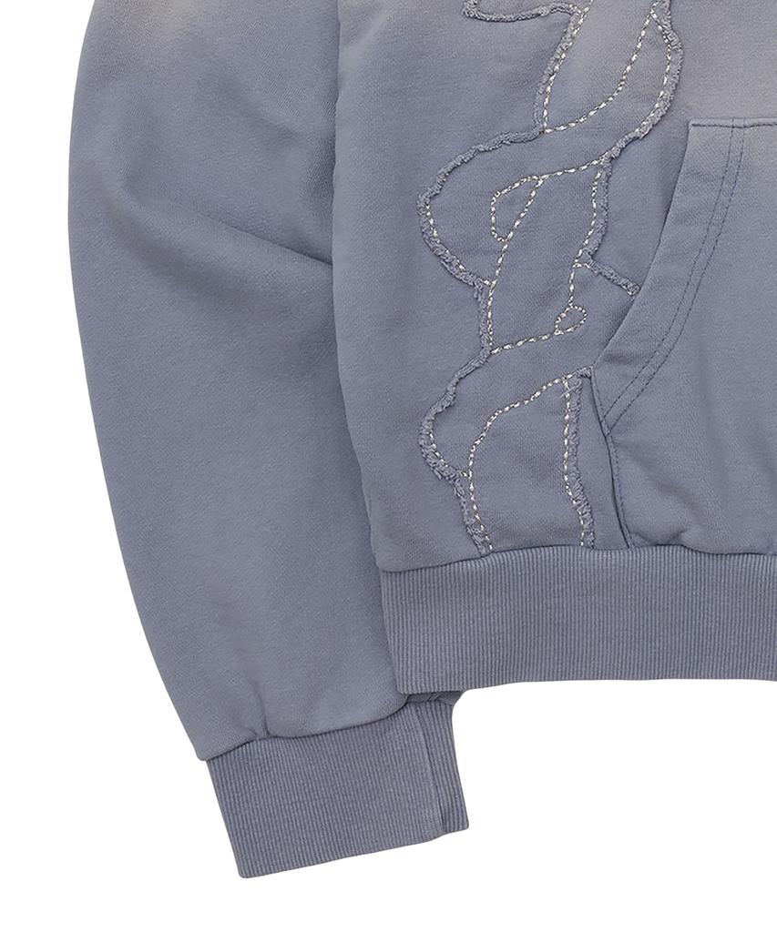 Sserpe Applique Bleach Washed Crop Zip-Up Hoodie Light Blue