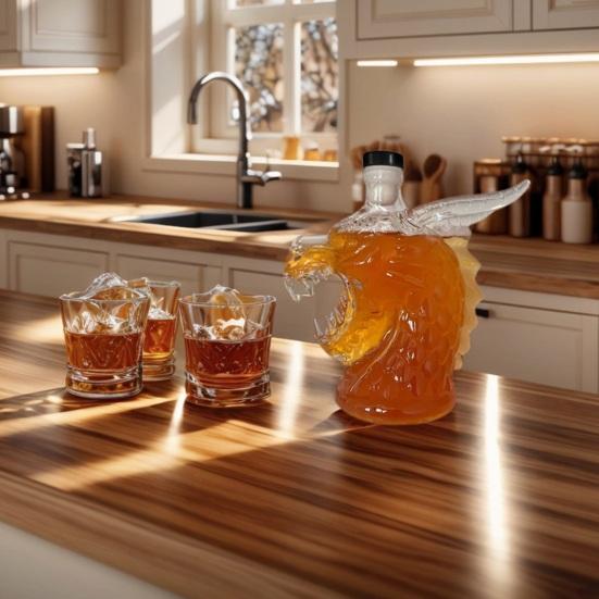 Szklany karafka do whisky Yousheng z głową smoka i silikonowym korkiem 320 ml Dystrybutor alkoholu ze szkła do Bourbonu Tequili Nowość Artystyczna Akcesoria barowe Unikalna dekoracja domu