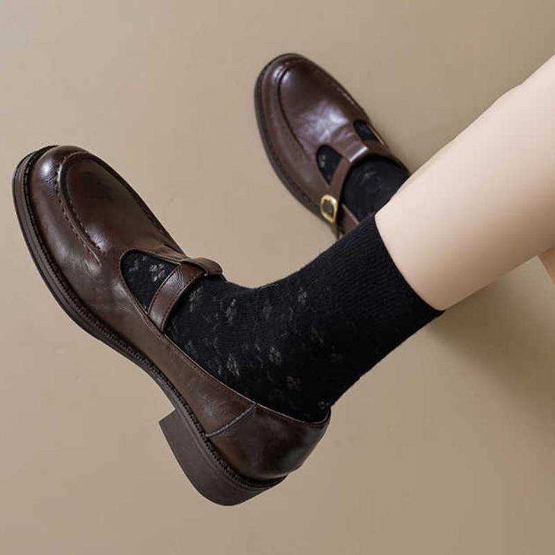 Fashion Leather Women's Flat Shoes 2025 Mary Jane Spring And Autumn Fashion Round Toe Shoes Buckle Comfortable Women Flats Shoes