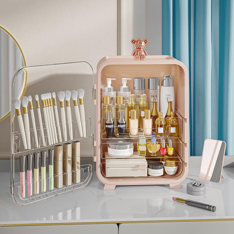 Elegant Acrylic Cosmetic Storage Box - Dustproof, Large Capacity for Lipstick & Skincare on Dressing Table.