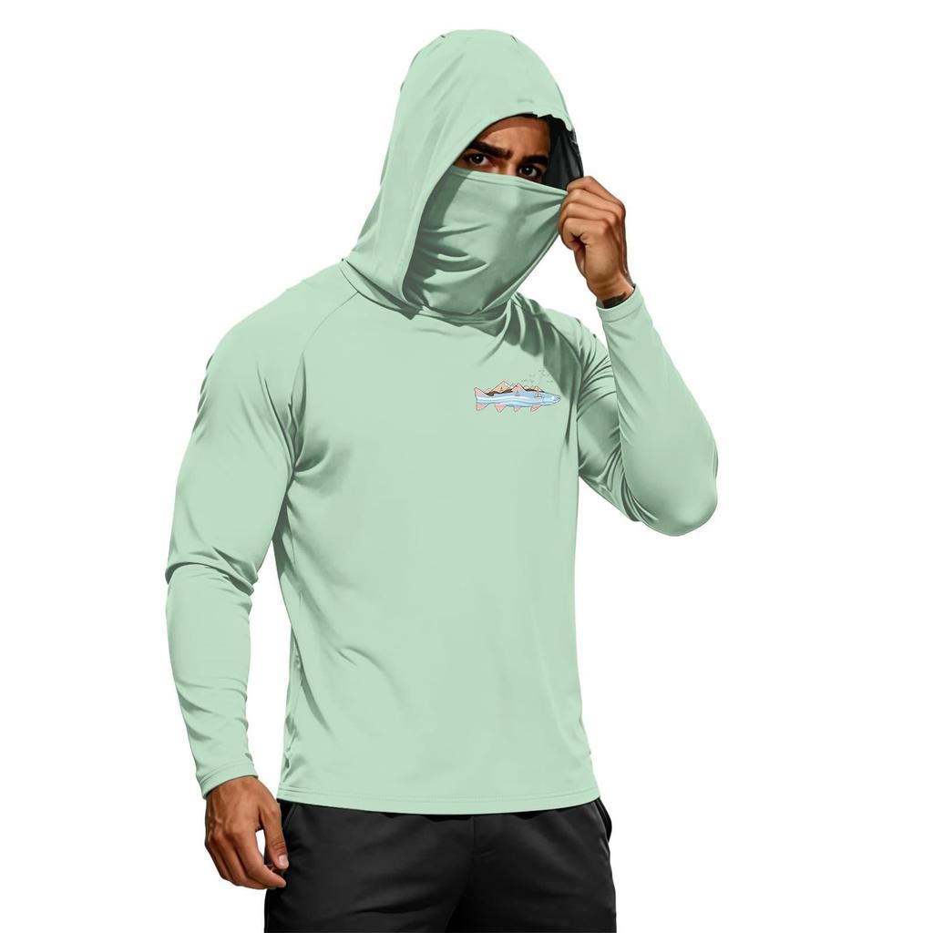 Men's Summer Hawaiian Print Quick Dry Long Sleeve T Shirt UPF50 Plus Sun Protection Fitness Sports Hoodie Lightweight Breathable