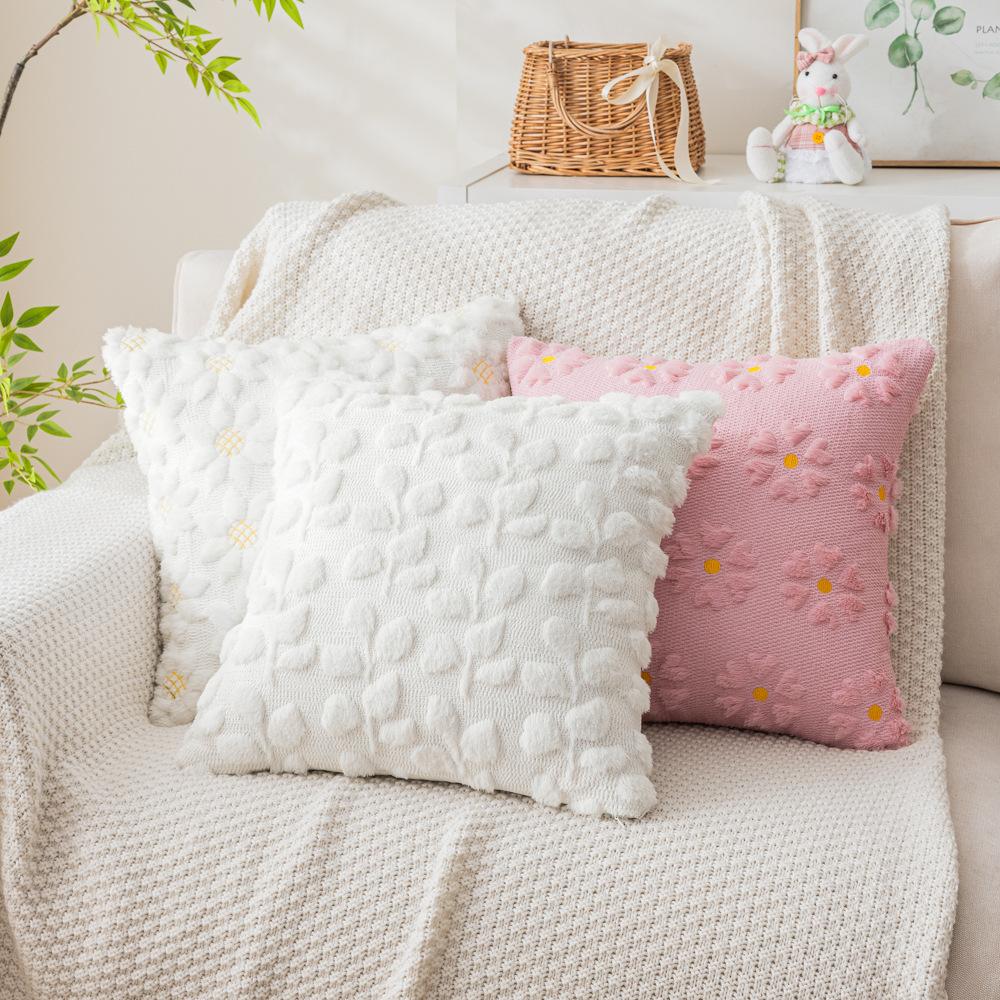 Spring Embroidered Fur Pillow Sweet Buttery Style Plush Pillow Cushion Cover Atmosphere Living Room Sofa Pillow Waist Pillow