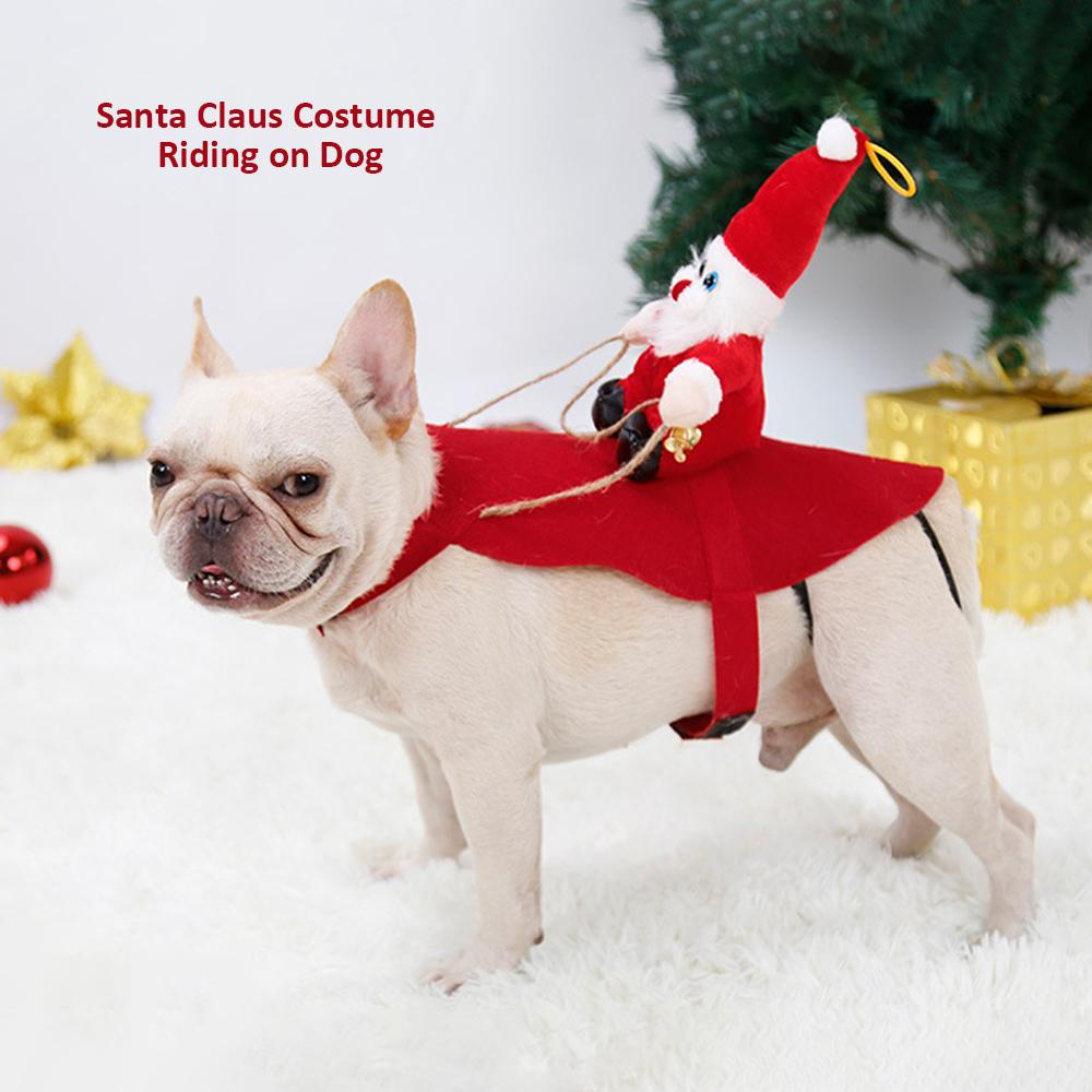 Santa Claus Costume Riding On Dog Christmas Pets Clothes Puppy Christmas Coat Cute Warm Coat Dog Cats Presents