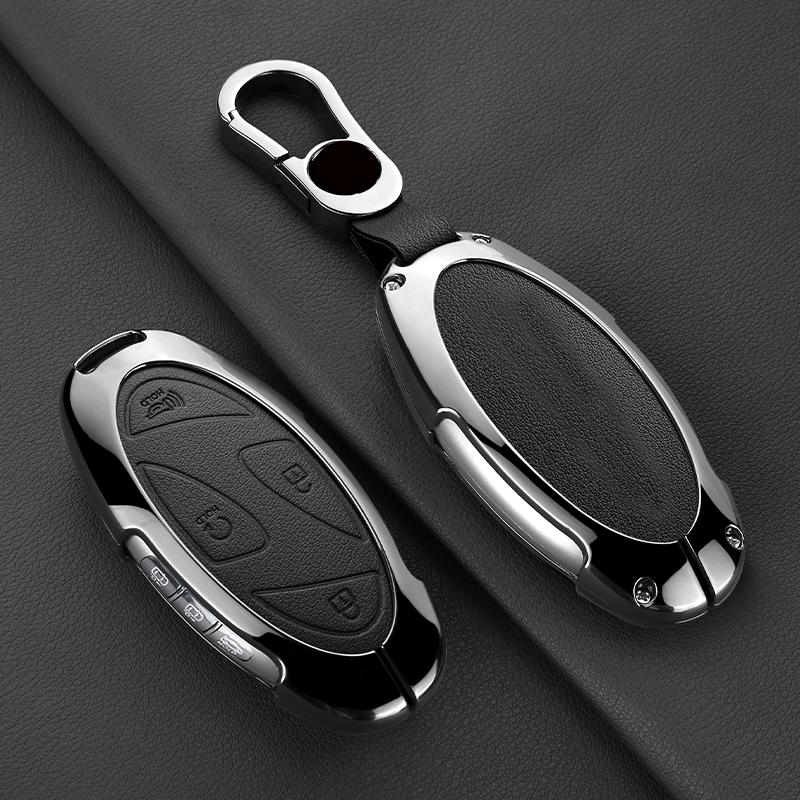 Zinc Alloy Leather Car Key Cover, For Hyundai Kona Ev Grandeur Gn7 Ioniq 6 , Protected Keychain Bag, Car Accessories