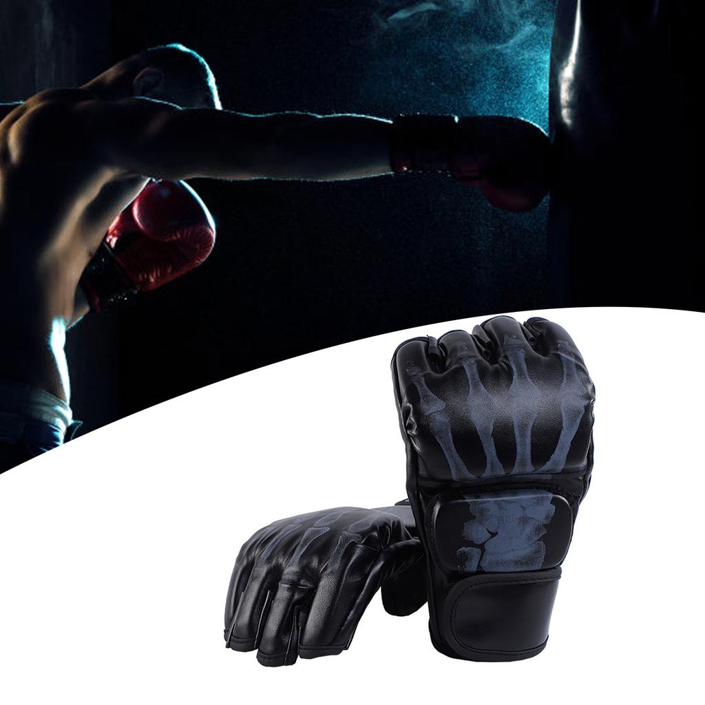 1 Pair Half Finger Boxing Gloves PU Leather Ghost Hand MMA Gloves for Muay Thai Fighting Punching