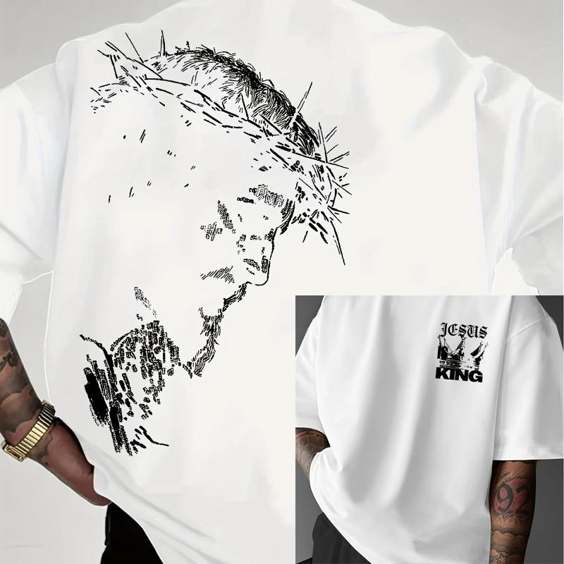 Men's Cotton T-shirt with Creative Print for Vacation and Daily Wear