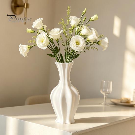 Bedroom Floral Container 3D Printed Minimalist Vase with Wavy Rim, Modern Flower Vase, Decorative Arrangement Holder Ceramic for Flowers & Artificial