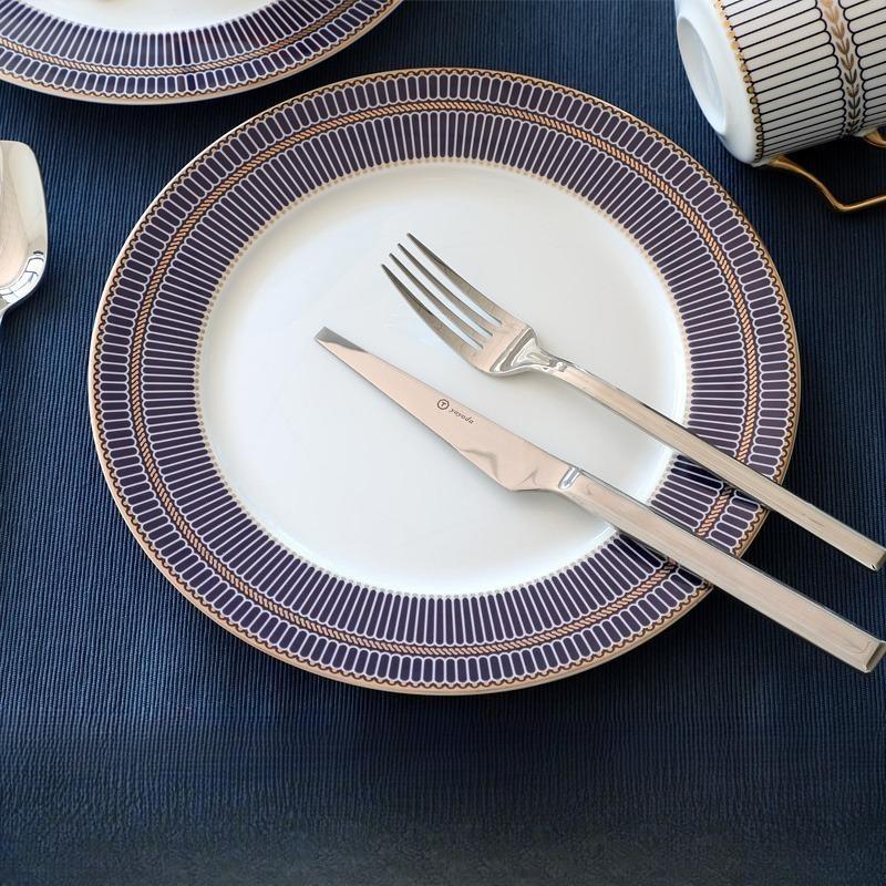 8/10palcové talíře z kostního porcelánu - Moderní elegantní kulaté nádobí se zlatým lemem Dezertní talířová sada Jídelní nádobí Servírovací talíře pro kuchyň, vhodné do mikrovlnné trouby