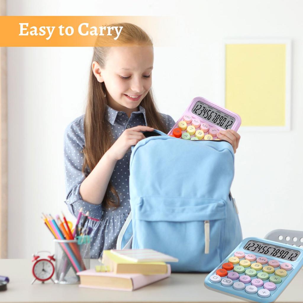 Cute Calculator, Calculator 2 Pieces 4.36.3in Desktop Calculator Large Display and Colorful Calculator Big Buttons, Standard Calculator 12 Digits,