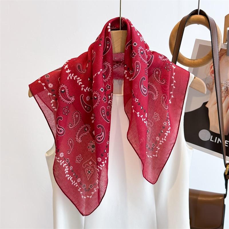 Cotton Linen Small Square Scarf With Simple Breathable Cashew Print Women's Decoration Professional Summer Versatile