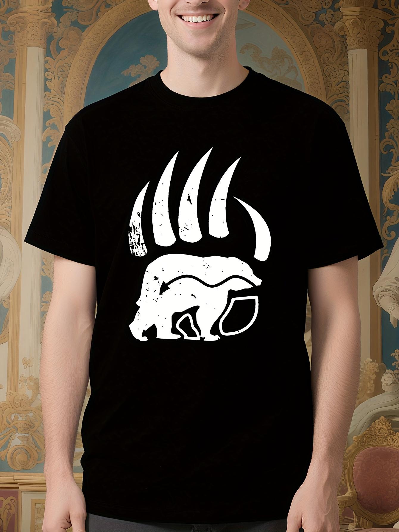 Black Bear Paw Print Graphic Tshirt - Relaxed Fit Casual ... S