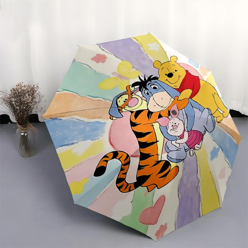 Winnie the Pooh, Friendship Themed Automatic Opening and Closing Umbrella, Brightly Colored 8-rib Portable Umbrella, Suitable for Men and Women, A Per