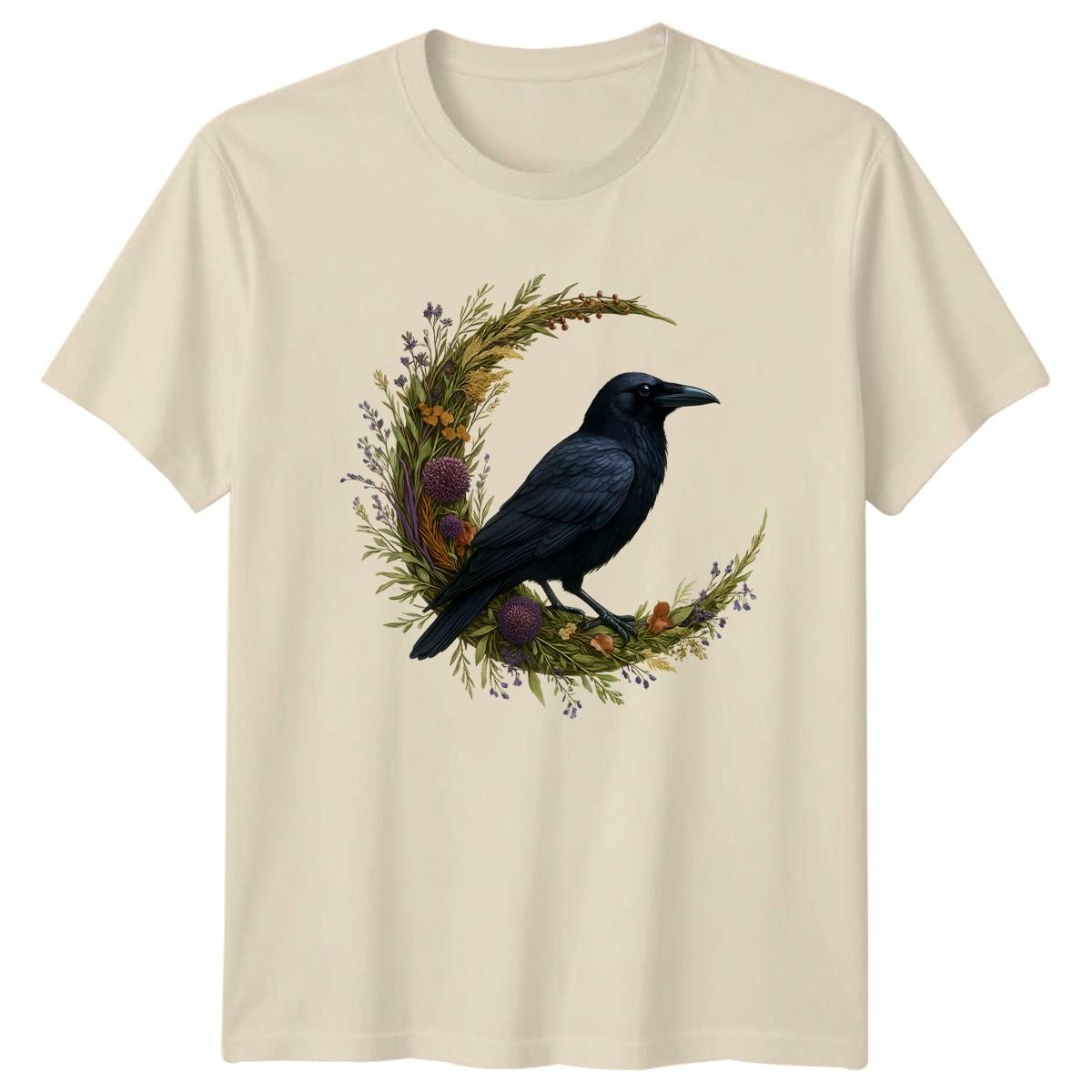 Mystical Crow On Botanical Moon T-Shirt Witchy Botanical Nature Wildlife XXXXL