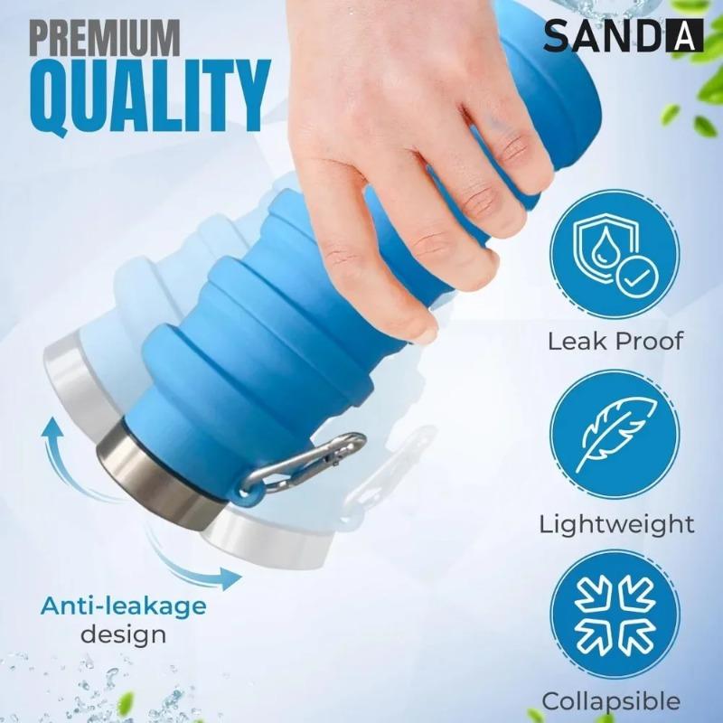 Portable Foldable Silicone Water Bottle, Collapsible Reusable Travel Drinking Cup, BPA Free Outdoor Hiking Camping Sports Water Bowl
