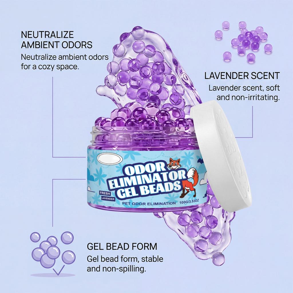 100ml Pet Odor Eliminator Gel Beads - Long-Lasting Lavender Scent Freshener For Home, Car & Pet Areas, Safe & Odor Neutralizer