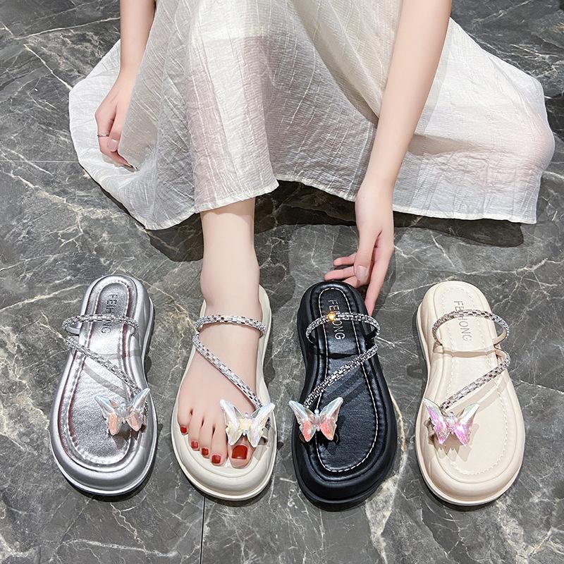 French One-word Slippers, Women's New Thick-bottomed Mops In the Summer of 2025, Foot-pinch Temperament, Sandals, Fairy, Trendy Outside Wear
