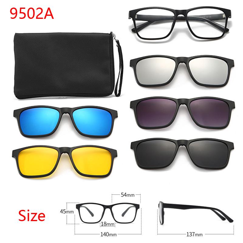 6 In 1 New Magnetic Colorful Clip-On Polarized Sunglasses Driving Night Vision Glasses Clip-On Sunglasses Myopia Frame