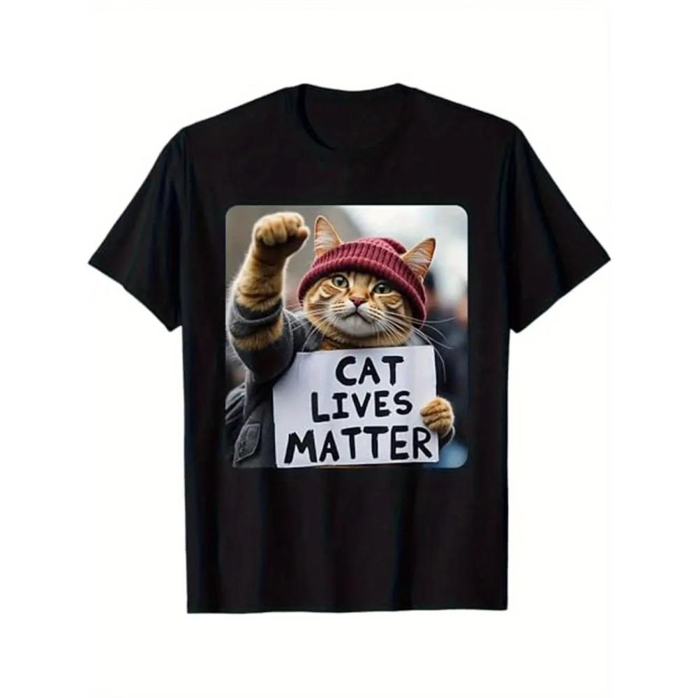 

Дышащая футболка с забавным рисунком кота для мужчин - эластичная футболка с круглым вырезом и геометрическим узором, идеально подходит для любого сезона XXXXXL чёрный