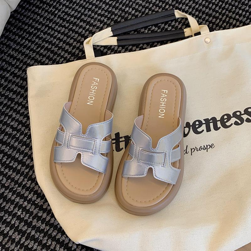 Roman Cool Slippers Women's 2025 Summer New Woven Hollow Niche Outer Wear Thick Bottom Casual Versatile One-word Drag Women