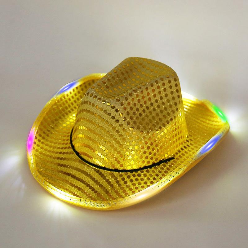 Sequin Brim Led Light Hat Western Denim Big Brim Denim Hat European and American Performance Fashion Light Hat