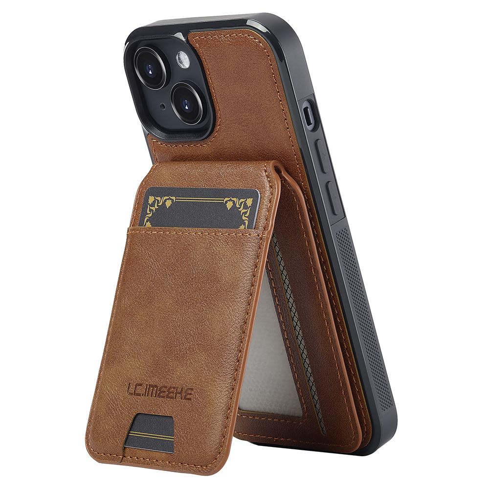 

LC.IMEEKE L3 For iPhone 14 Magnetic Case Detachable Card Holder Leather+TPU Mobile Cover Brown