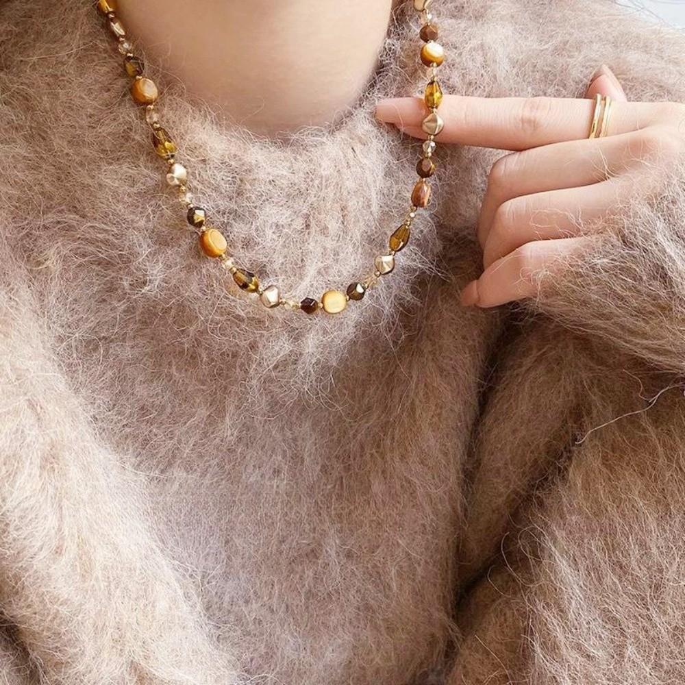 Handmade Necklace Beaded Sweater Chain Vintage Caramel Necklace  Jewelry Gift