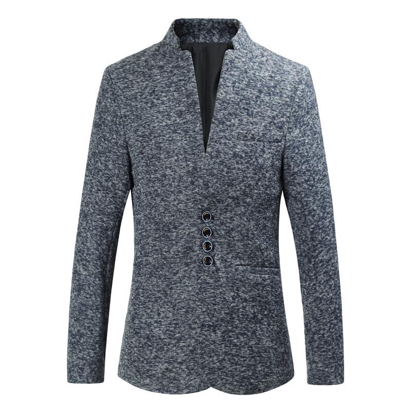 Herren Schlanke Passform Stehkragen Mehrknöpfig Lässiger Blazer Anzugjacke