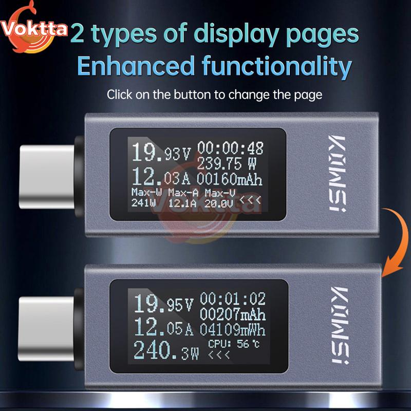 KWS USB Type-C Interface Tester DC 4-30V 12A Digital Voltmeter Ammeter Power Meter Voltage Current Meter Battery Charging Tester