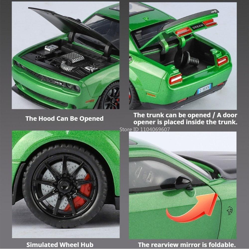Měřítko 1:24 Hellcat Sportovní Auto Model Hračka Hudba Světlo Stahovací Dveře Otevřené Modely Policejních Aut Kovové Diecast Hračky Pro Děti
