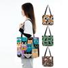 Cute Cartoon Floral Cat Print Women Shopping Bag Linen Fabric Shoulder Bag Eco Storage Handbag Reusable Foldable Grocery Totes