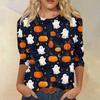 Women's Fashionable Casual Three-Quarter Sleeve Halloween Print Round Neck Top