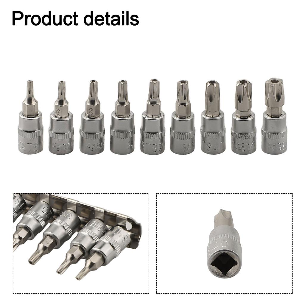 9 Pcs 5 Point Star For Torx Screwdriver Bit 1/4 Inch Drive Socket Pentalobe TS10-TS50 Hand Tools Accessories