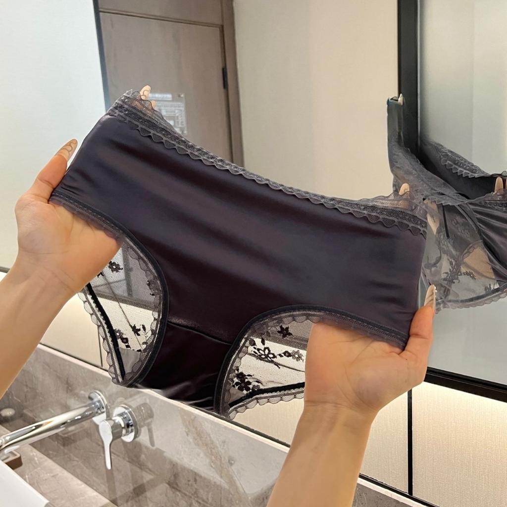 Girl Summer Thin Model PURE DESIRE SEXY Lace Satin In Waist Triangle Briefs