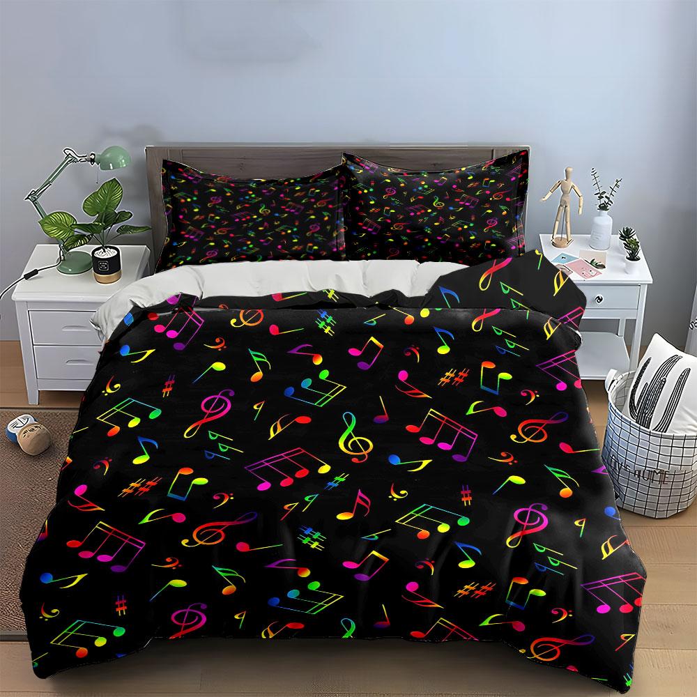 Colorful Music Note Pattern Decoration Multiple Sizes Kid'S And Adults' Bedroom Exquisite 3Pc Bedding Set, Gift