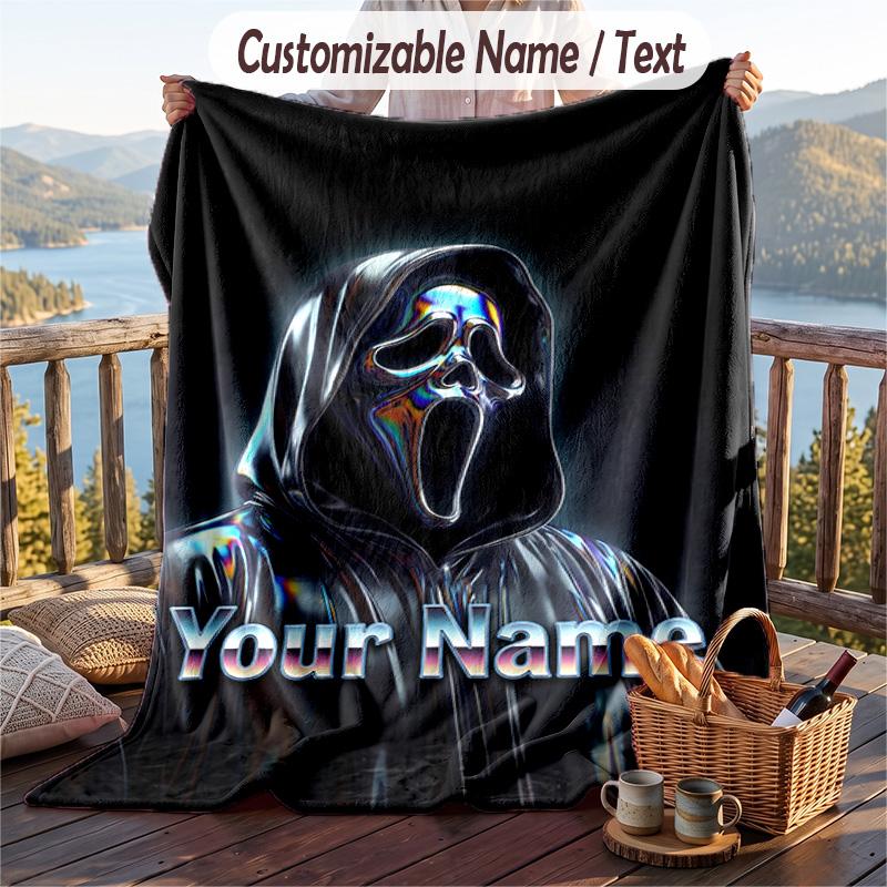 Custom Text Flannel Throw Blanket, Lightweight Cozy Bed Sofa BlanketScream Ghostface