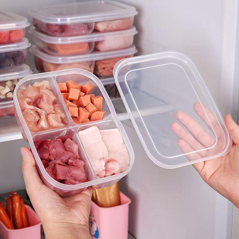 Four-Compartment Fresh-Keeping Meal Storage Box for Kitchen: No Flavor Transfer for Vegetables & Frozen Meat