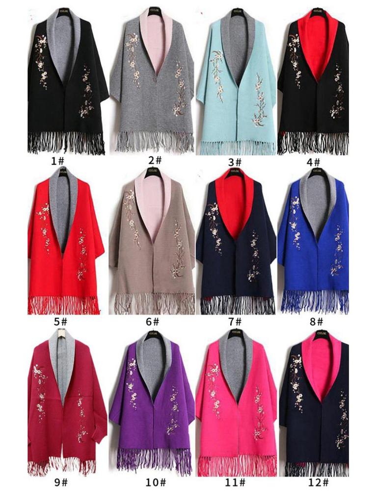 Korean Style Embroidered Shawl Cape: Versatile Knit Scarf for All Seasons