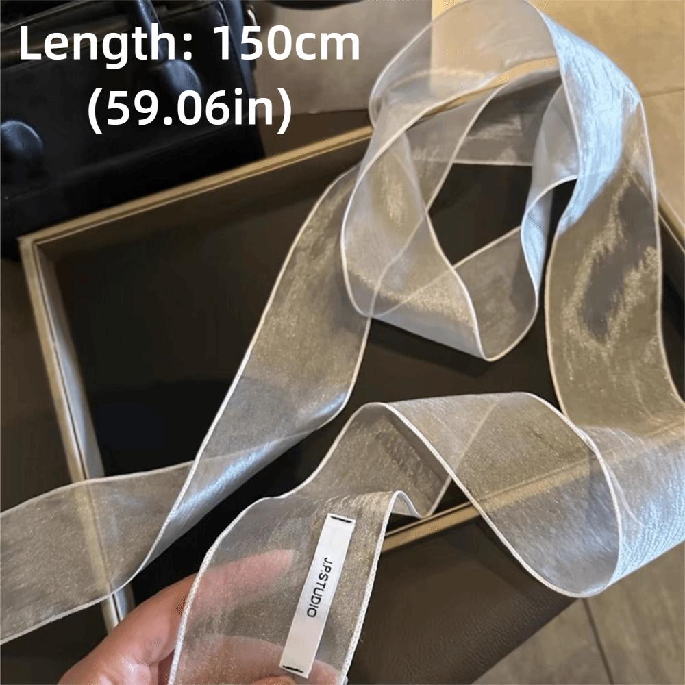 Thin Silk Scarf Pearl Shiny Belt Elegant Long Narrow Scarf  Spring Summer