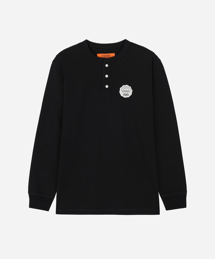 UNIVERSAL OVERALL Heavyweight Henley Neck Long Sleeve T-Shirt Black