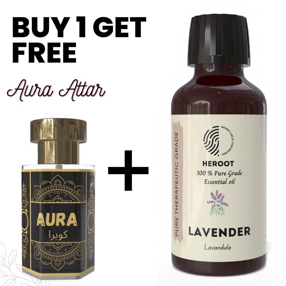 Lavender Essential Oil 10ml for Aromatherapy & Home Fragrance Get 1 Free 6 Ml Attar – Aqua AQ, Dubai Oud, Aura, White Oud