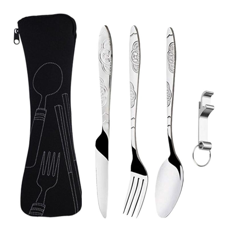 Camping Cutlery Travel Cutlery Set, Stainless Portable Utensils Kits Include Spoon, Knife & Fork for Hiking and Camping