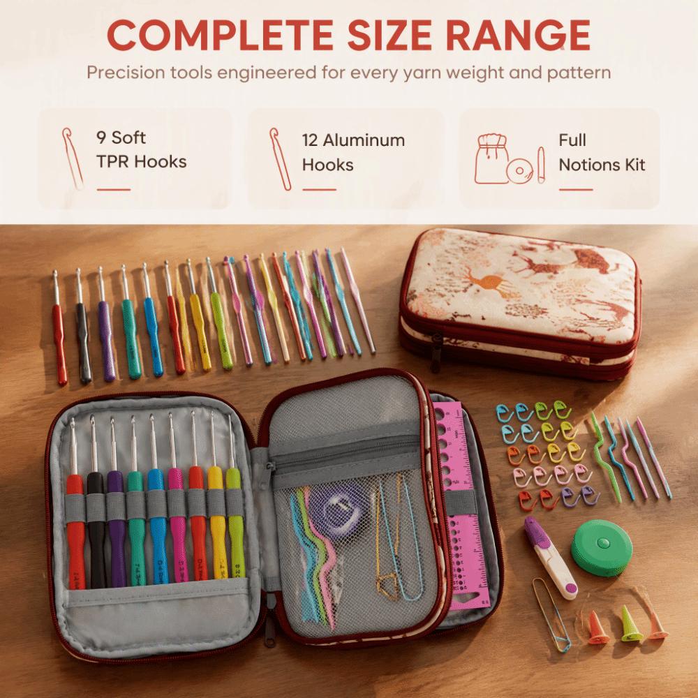 TPR Soft Grip Knitting Needle Set Aluminium Alloy Handle Crochet Hook Kit  For Beginners